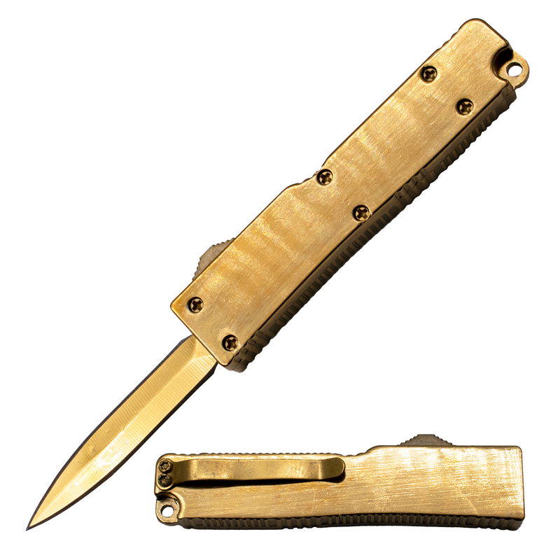 5 Inch HALF SERRATED OTF Automatic Knife Firecracker A1 - ALL GOLD