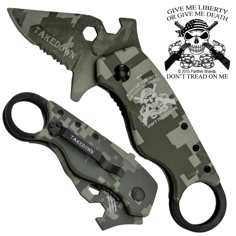 Don't Tread On Me Man Kombat Takedown Tech Trigger Action Knives, , Panther Trading Company- Panther Wholesale