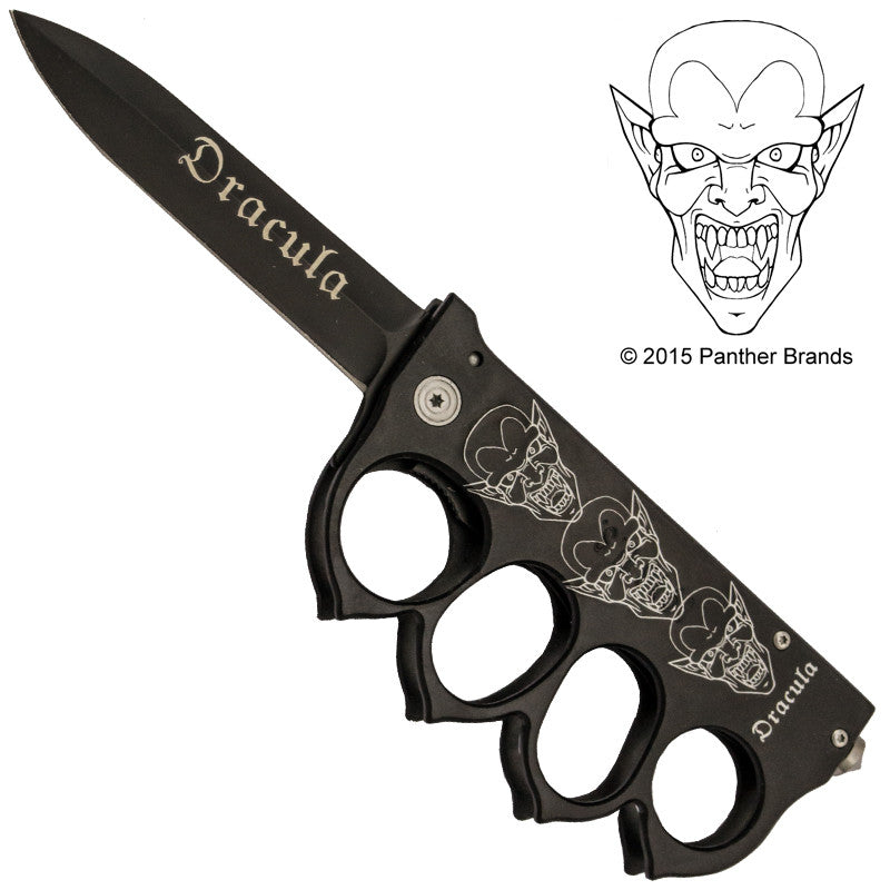 Dracula Vampire Brass Buckle Trigger Action Folder, , Panther Trading Company- Panther Wholesale