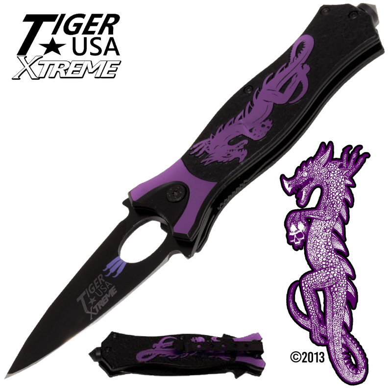 Tiger USA Xtreme Dragon Watch Trigger Action Knife - Purple, , Panther Trading Company- Panther Wholesale