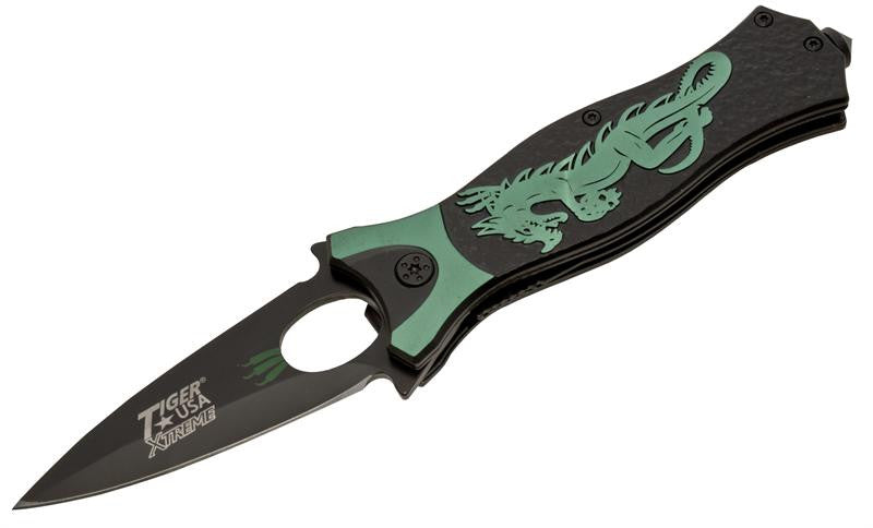 Tiger USA Xtreme Dragon Watch Trigger Action Knife - Green, , Panther Trading Company- Panther Wholesale