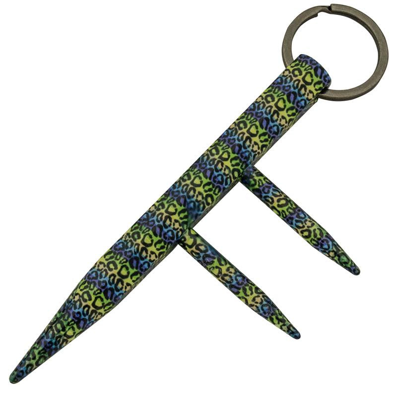 Fancy Defense Dealer Two Prong Kubotan - Multicolored Leopard, , Panther Trading Company- Panther Wholesale