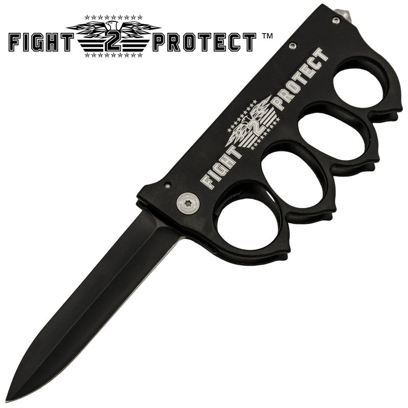 Fight To Protect Brass Buckle Trigger Action Folder, , Panther Trading Company- Panther Wholesale