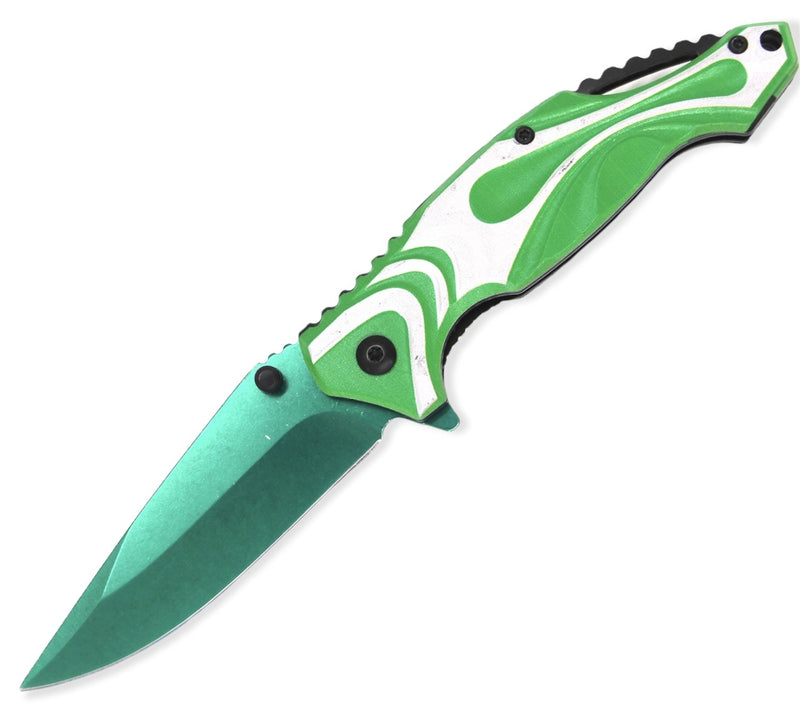 Spring Assisted Blade Tiger-USA Capitol Agent Knife GREEN AND WHITE