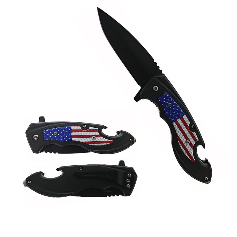 3.5" Black Blade 4.5" Aluminum Handle US Flag design