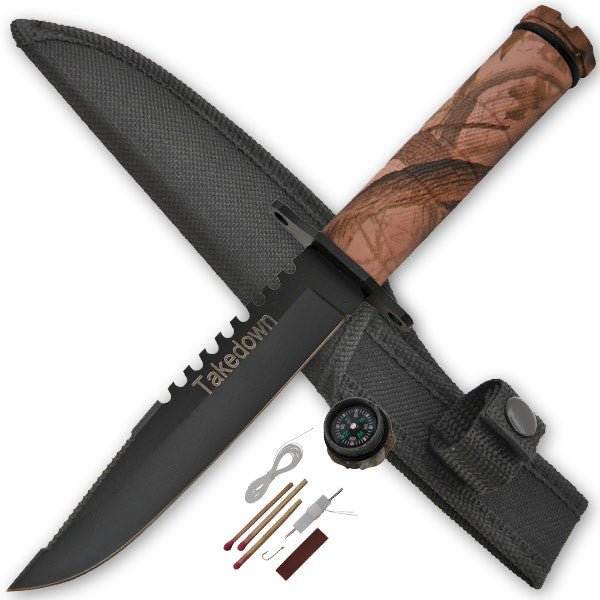 Camo Takedown Survival Knife, , Panther Trading Company- Panther Wholesale