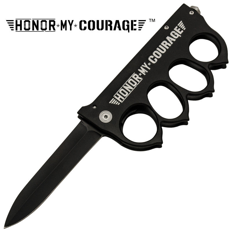 Honor My Courage Brass Buckle Trigger Action Folder, , Panther Trading Company- Panther Wholesale
