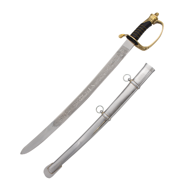 Civil War Engraved Sword With Carbon Steel Scabbard, , Panther Trading Company- Panther Wholesale