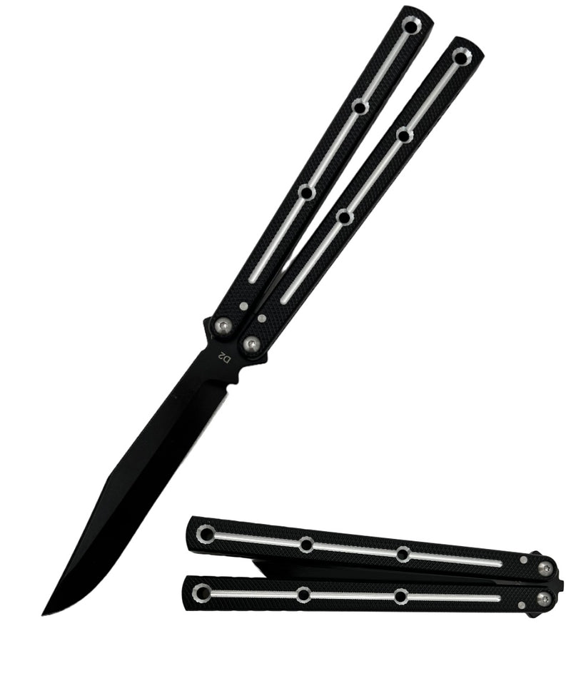 High Quality CNC Machined Butterfly Knife Black Aircraft Aluminum Handle D2 Steel