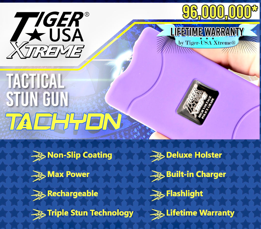 Tiger-USA Xtreme® 96 Mill  Light Purple Rechargeable Stun Gun & Flash Light