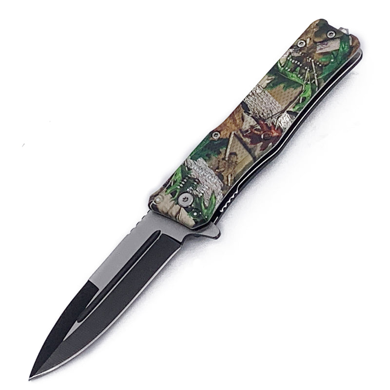 Leaf Camo Spring Assisted Folding Pocket Knife 3" Two Tone Blade