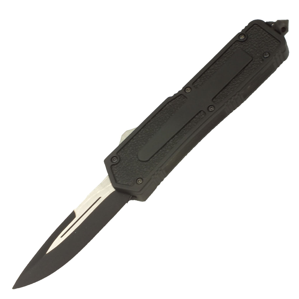 Black Night OTF Textured Handle Heavy Duty Black Blade Drop Point Knife