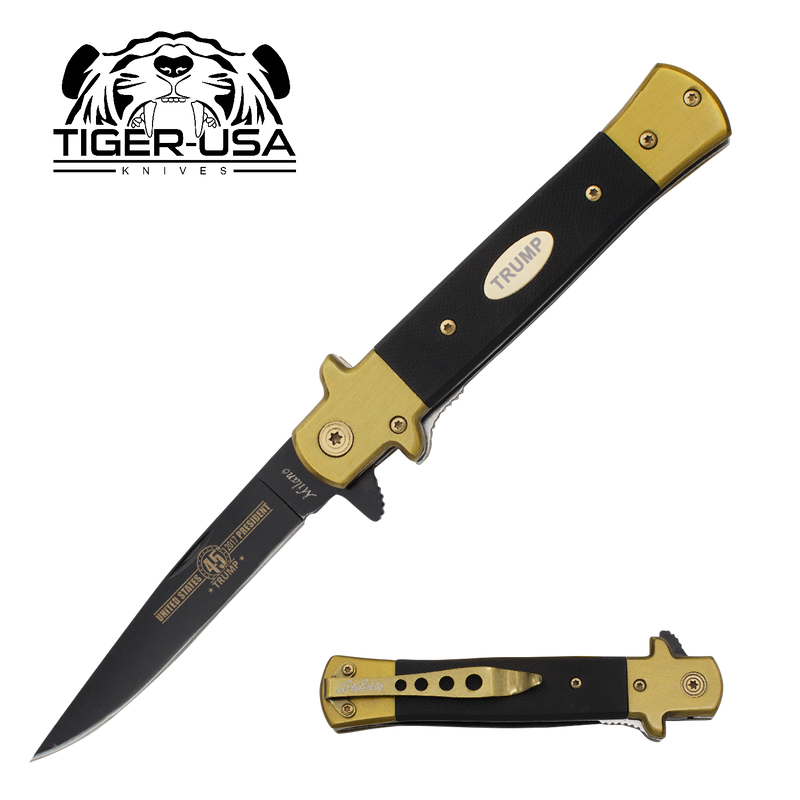 Trump - 9 Inch Eurotop Stiletto knife - Black, , Panther Trading Company- Panther Wholesale