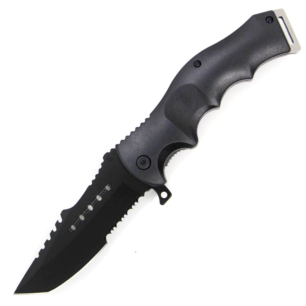8 Inch Spring Assisted ErgoHandle Half Serration Honor Americana Knife - Black