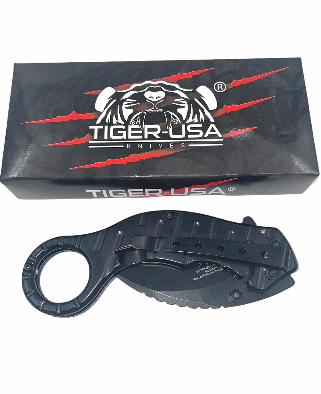 Tiger-USA Spring Action Folding Knife BLACK Titanium