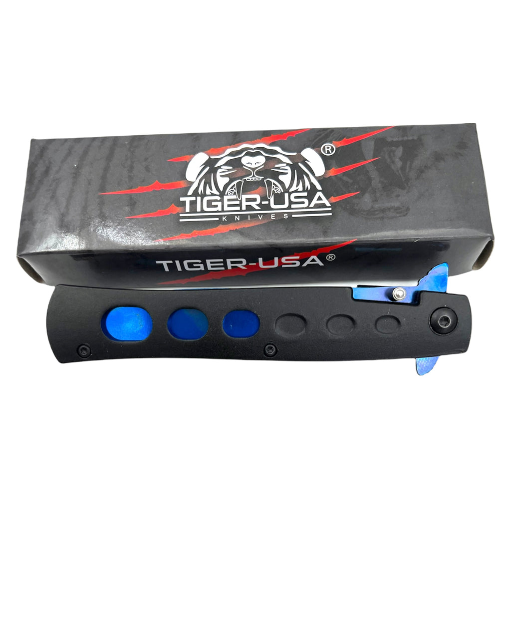 Tiger-USA® folding BLACK and BLUE knife