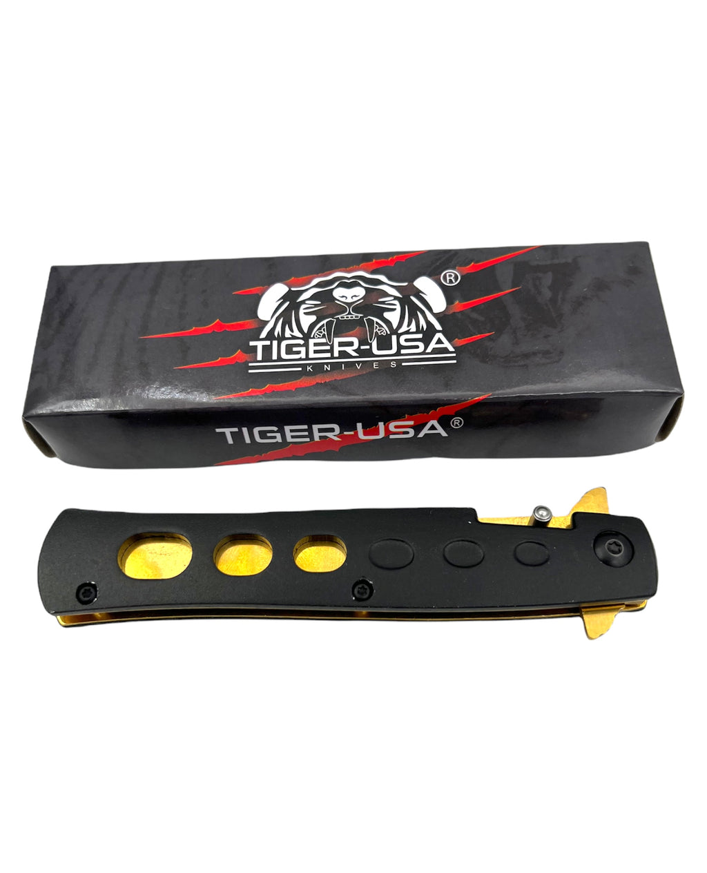Tiger-USA® folding BLACK and GOLD knife