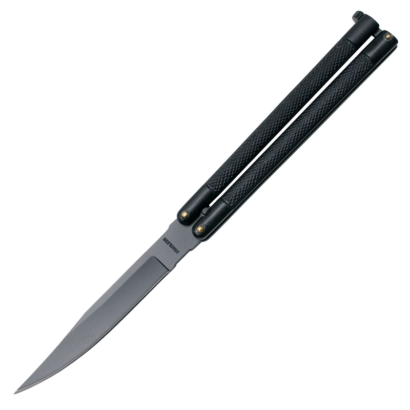 Drop Point Blade Textured Grip Butterfly Knife -  Black Made in Taiwan