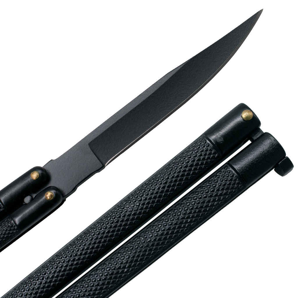 Drop Point Blade Textured Grip Butterfly Knife -  Black Made in Taiwan