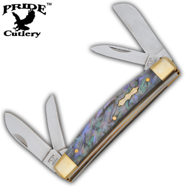 4 Inch Dreamy Abalone Congress Pocket Knife-4 Bladed, , Panther Trading Company- Panther Wholesale