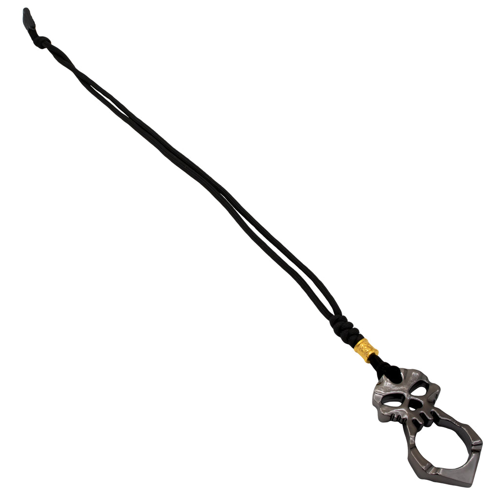 Lanyard Necklace One Finger Skull Knuckle Keychain Steel Black