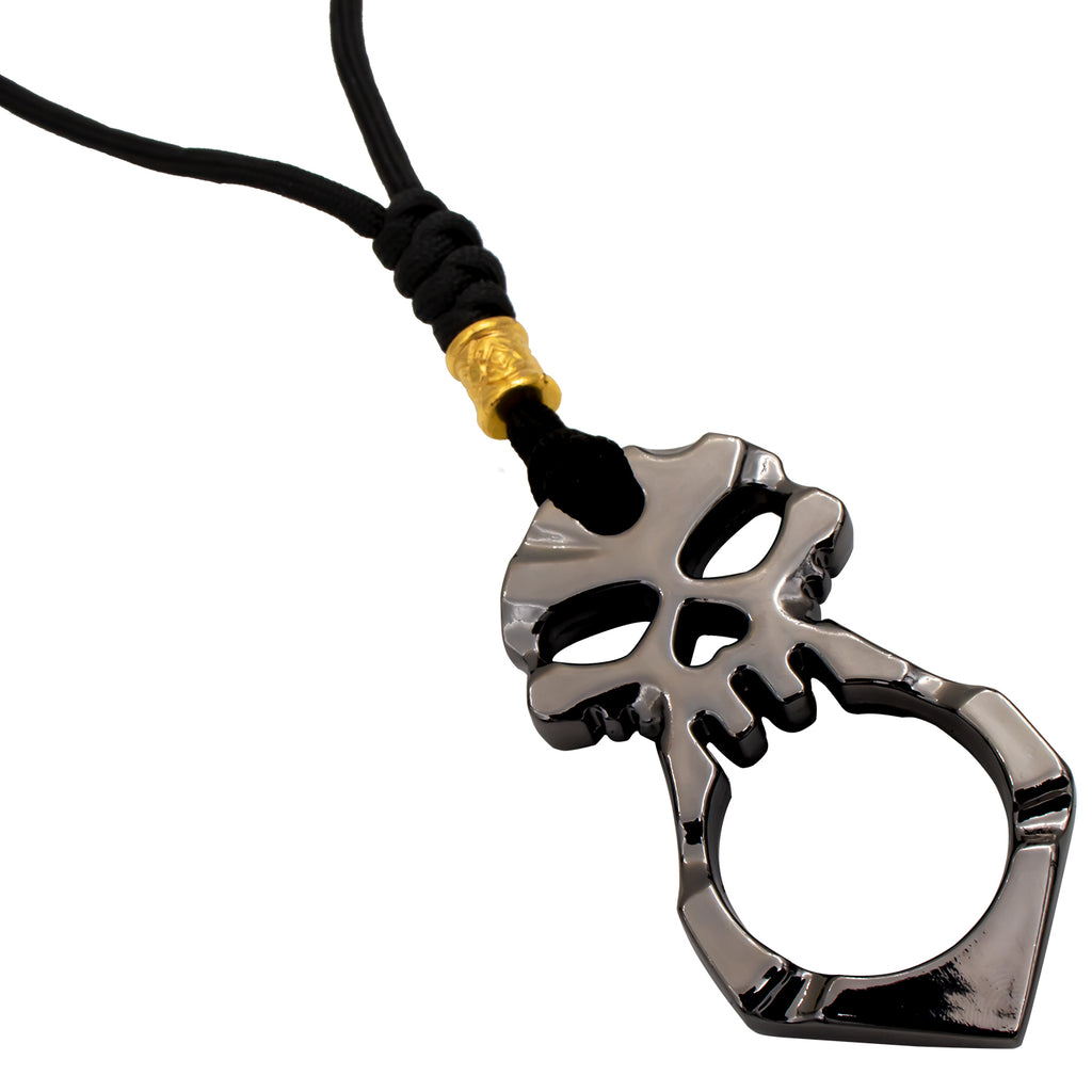 Lanyard Necklace One Finger Skull Knuckle Keychain Steel Black