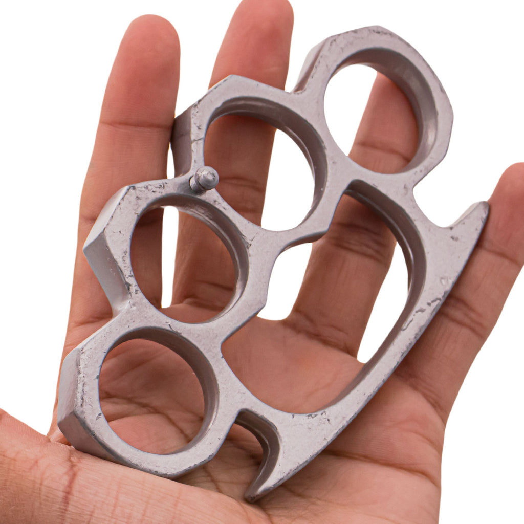 4 Inch Long Steel Knuckle Belt Buckle Silver