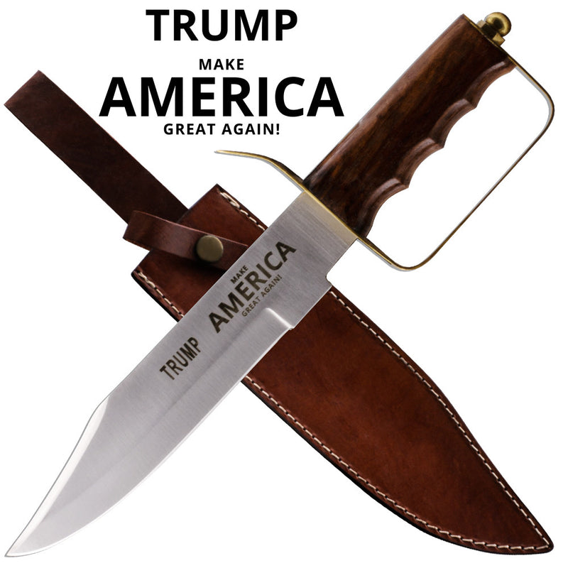 Trump Make America Great Again Red Deer Bowie Knife Wooden Handle, , Panther Trading Company- Panther Wholesale