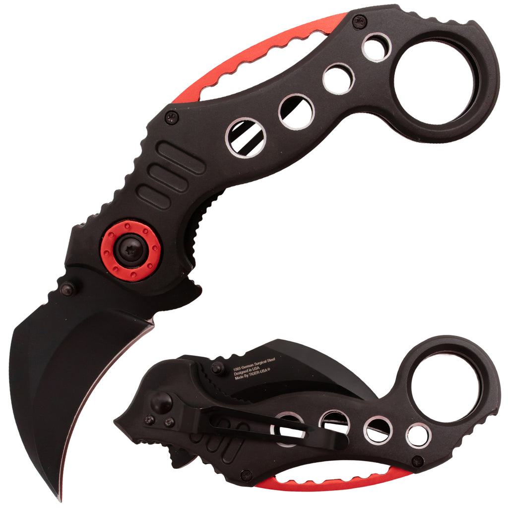 Tiger-USA Spring Assisted Knife - Red Black