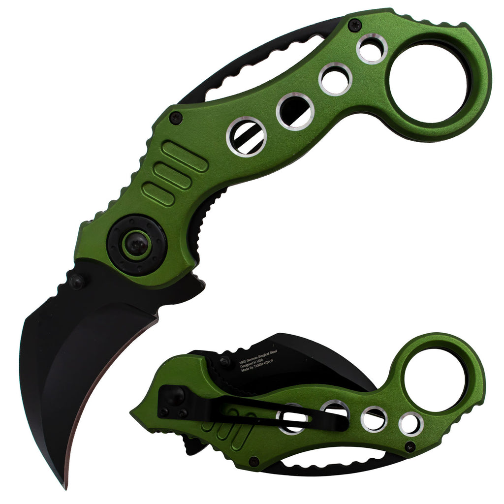 Tiger-USA Spring Assisted Karambit Knife - Dark Green