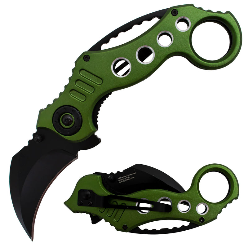 Tiger-USA Spring Assisted Karambit Knife - Dark Green
