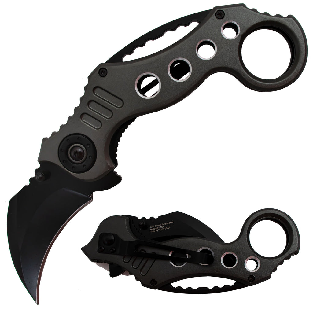 Tiger-USA Spring Assisted Karambit Knife - Dark Grey