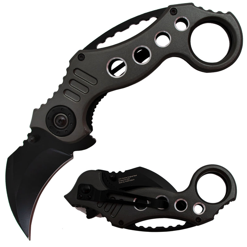 Tiger-USA Spring Assisted Karambit Knife - Dark Grey