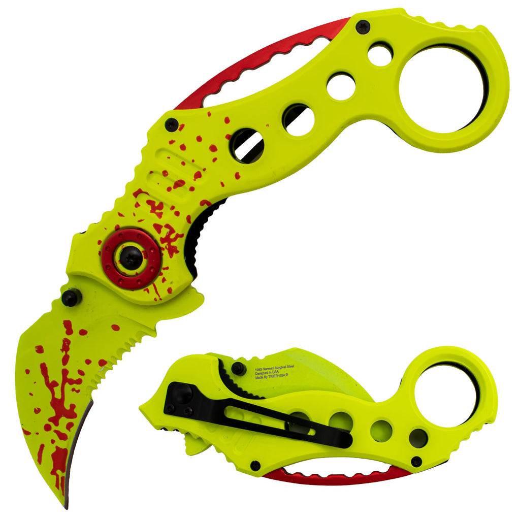 Tiger-USA Spring Assisted Karambit Knife - Bloody Zombie