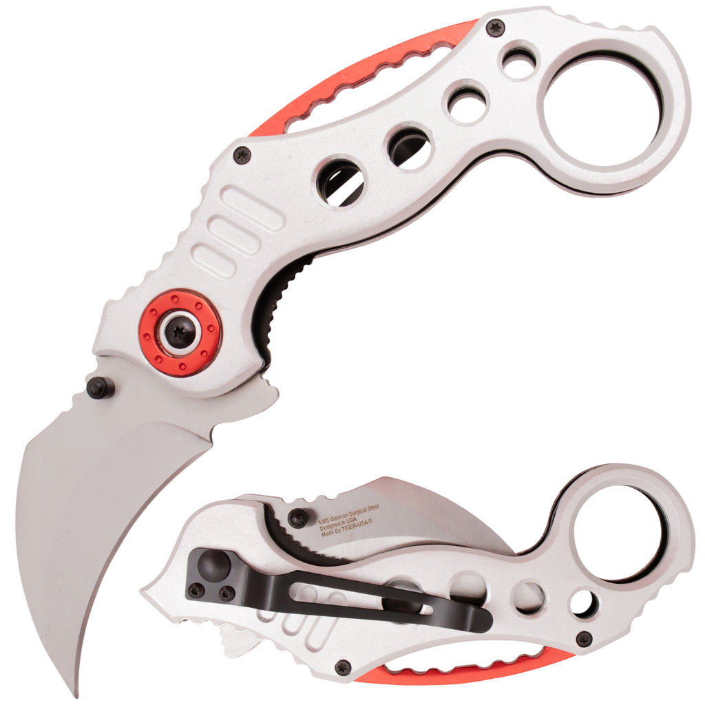Tiger-USA Spring Assisted Knife - Red Silver