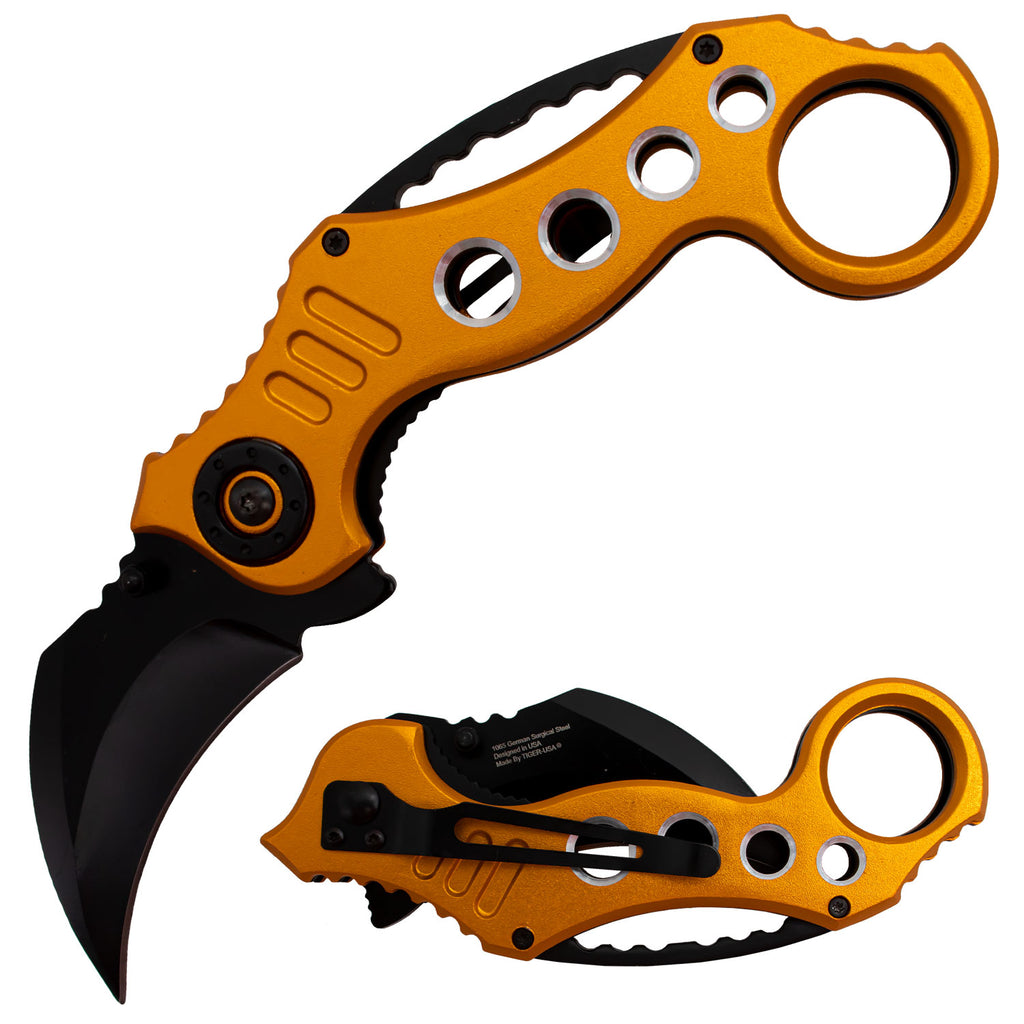 Tiger-USA Spring Assisted Karambit Knife - Orange