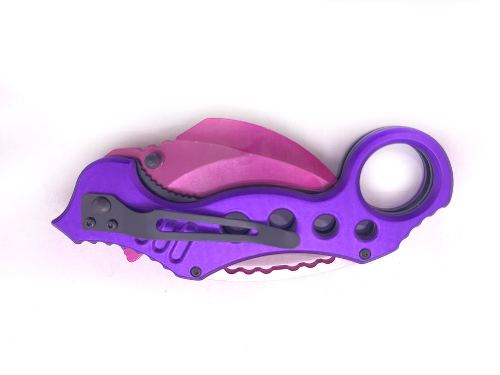 7.5 Inch Tiger-USA Vibrant Color Karambit Style Knife - Purple Handle Pink Knife