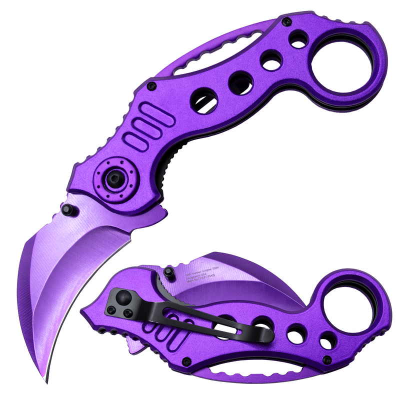 7.5 Inch Tiger-USA Vibrant Color Karambit Style Knife - Purple
