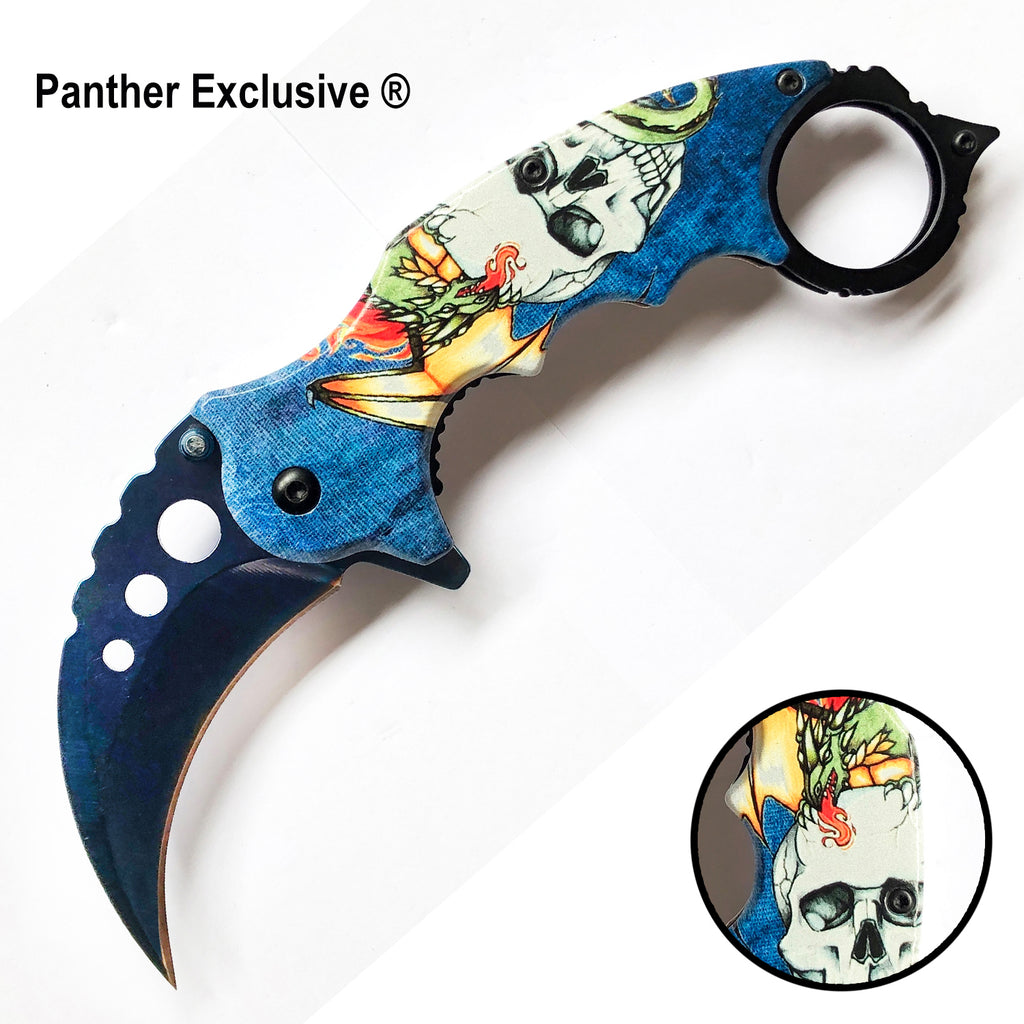 Tiger-USA Spring Assisted Folding Knife Skull Dragon