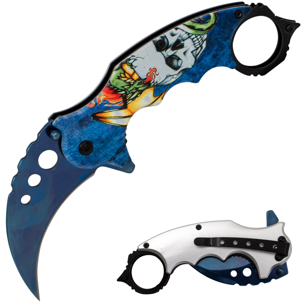 Tiger-USA Spring Assisted Folding Knife Skull Dragon