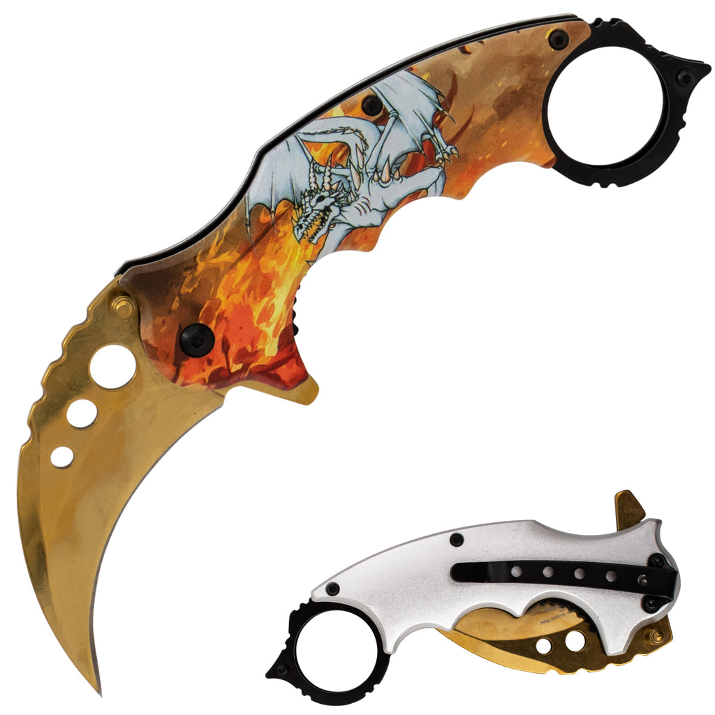 Tiger-USA Spring Assisted Folding Knife Dragon Beast