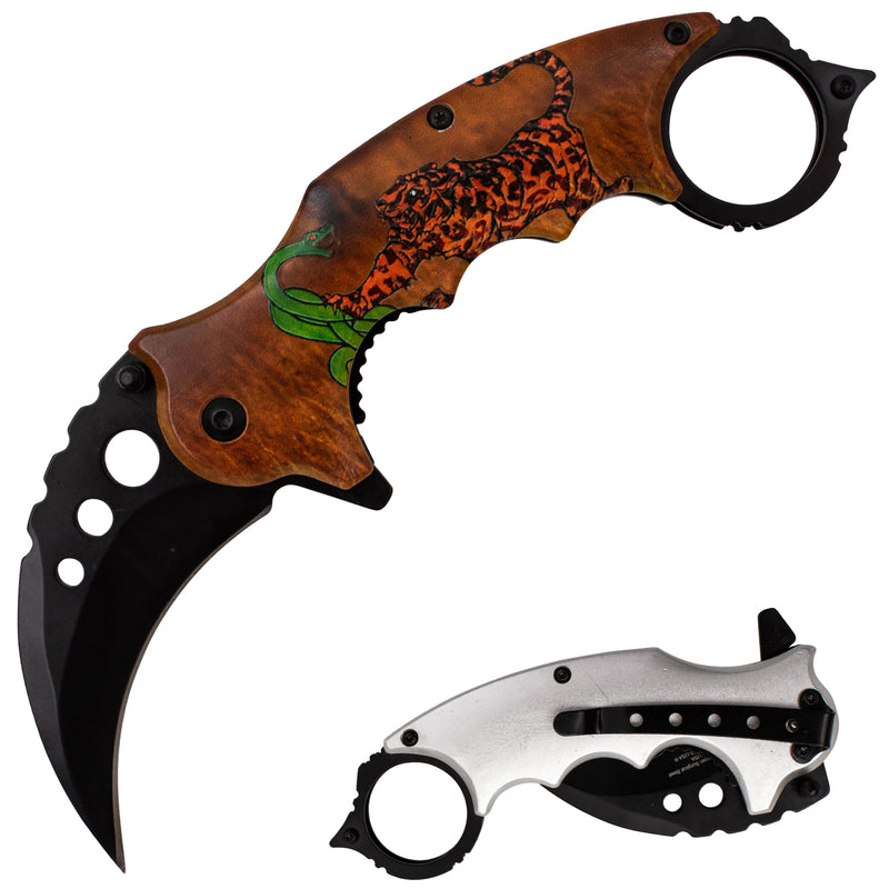 Tiger-USA Spring Assisted Folding Knife Snake Cat