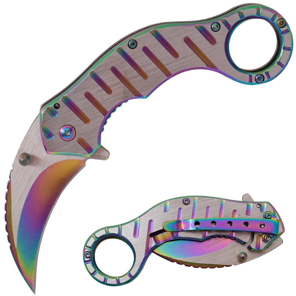 Tiger-USA Spring Action Folding Knife Rainbow Titanium