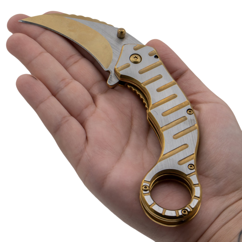 Tiger-USA Spring Action Folding Knife Gold Steel