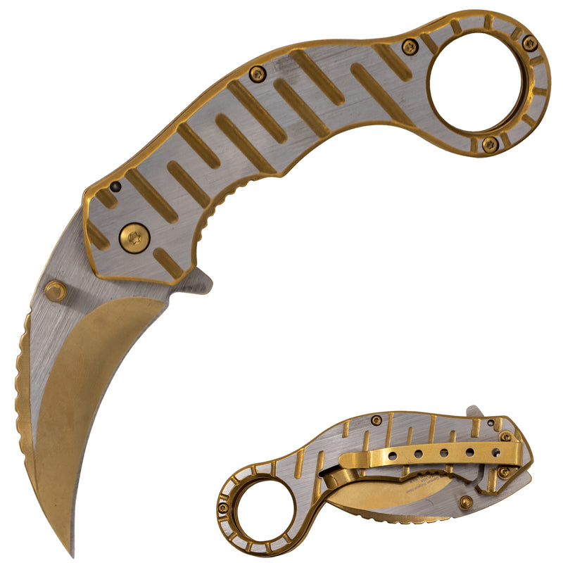 Tiger-USA Spring Action Folding Knife Gold Steel