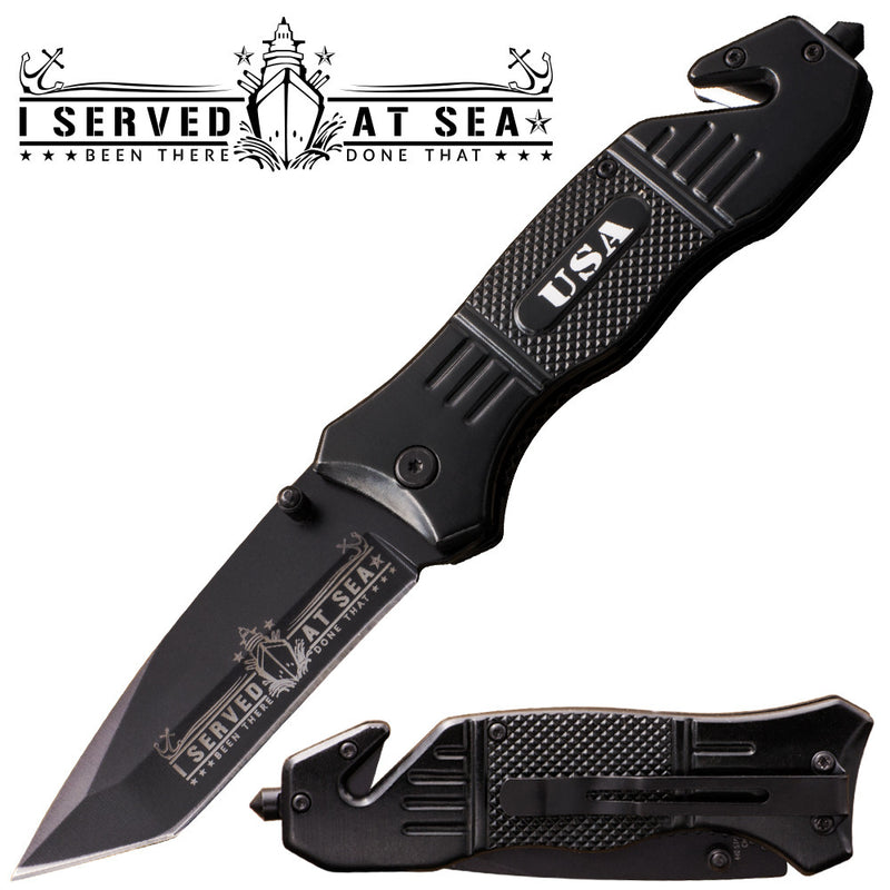 I Served At Sea Action Liner Lock Tanto Blade Knife, , Panther Trading Company- Panther Wholesale