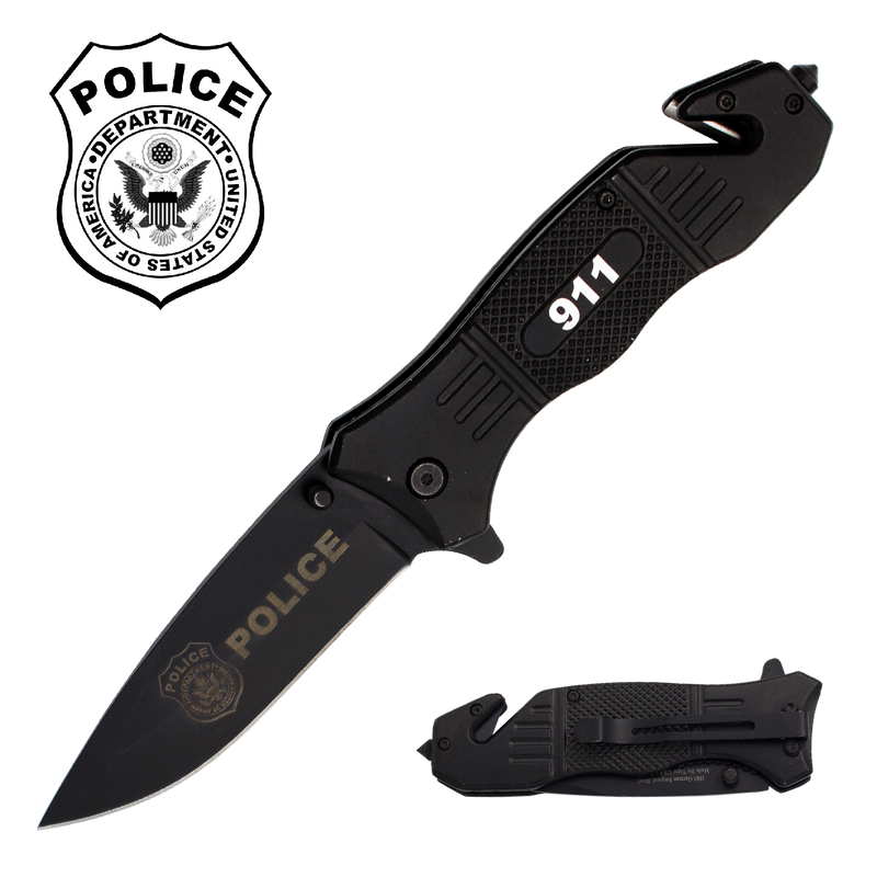 911 Police Trigger Action Liner Lock Drop Point Blade Knife, , Panther Trading Company- Panther Wholesale
