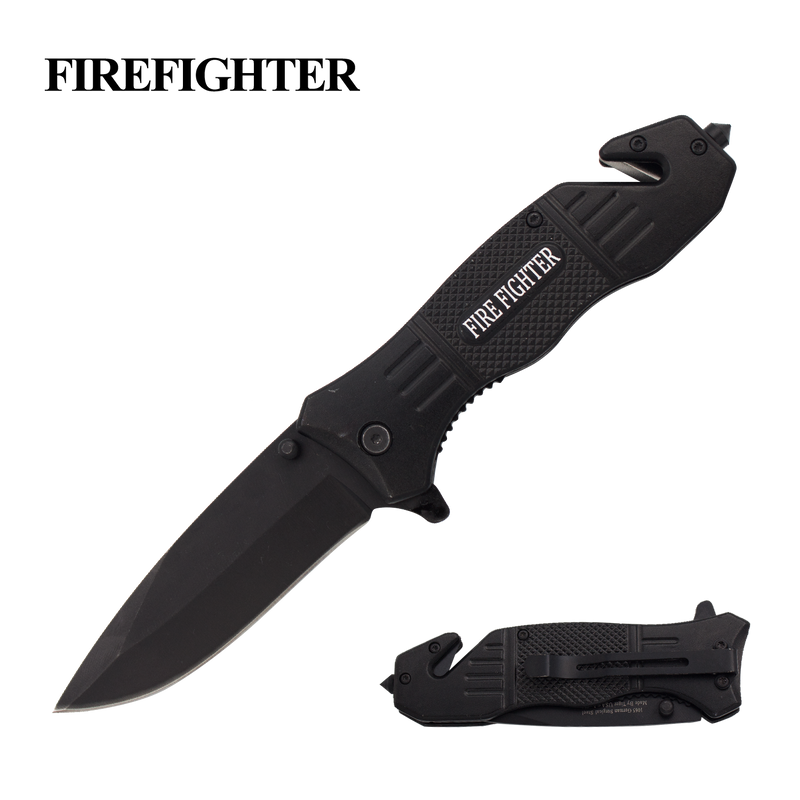 PSO-Firefighter Trigger Action Liner Lock Drop Point Blade Knife, , Panther Trading Company- Panther Wholesale