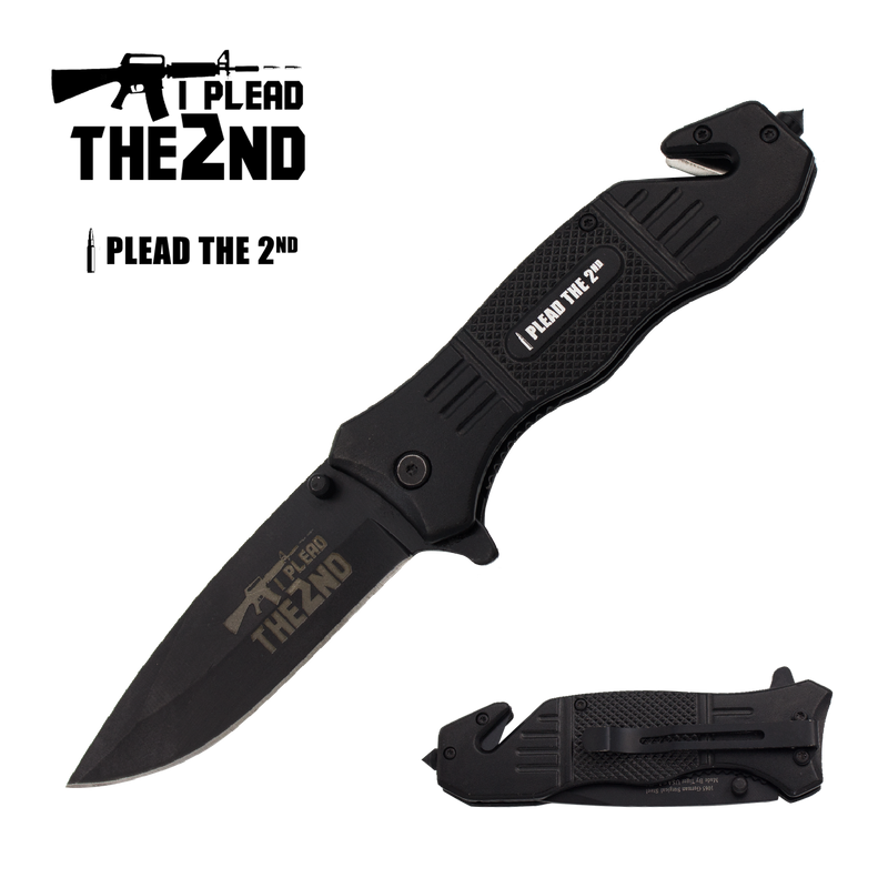 I Plead The 2nd Trigger Action Liner Lock Drop Point Blade Knife, , Panther Trading Company- Panther Wholesale