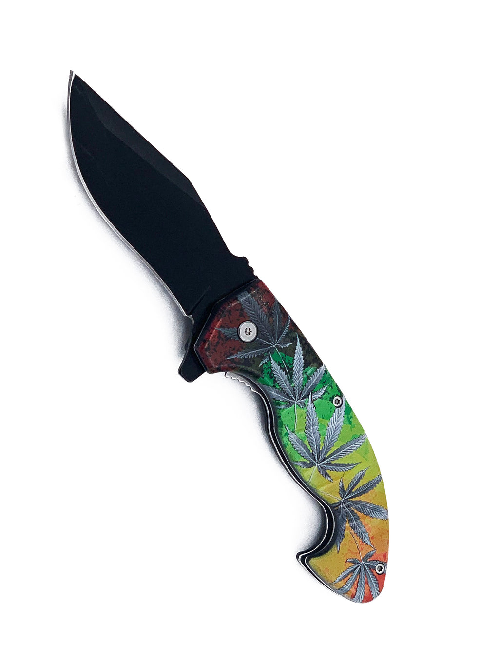 Chronic Marijuana Leaf Spring Assisted Folding Pocket Knife 3" Black Blade